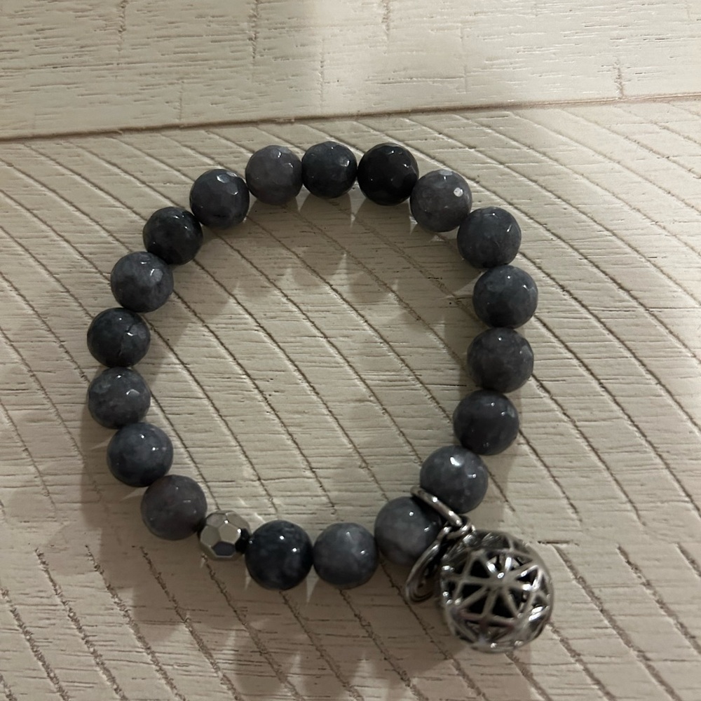 Gray Beaded Diffuser Bracelet with Silver Charm